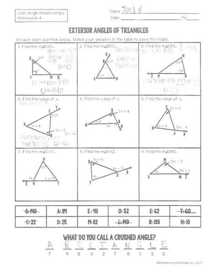 Angle Relationships Homework 4 Answer Key