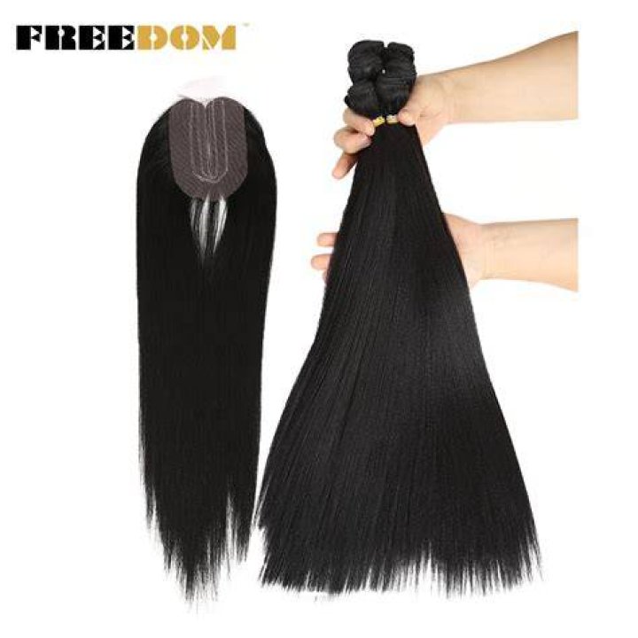 FREEDOM Synthetic Bundles 16 18 20" 7PCS/Lot With Lace Front Closure