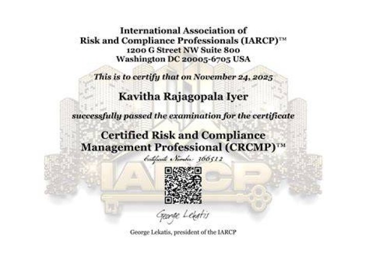 Kavitha Annamalai Risk and Compliance Manager CCI LinkedIn