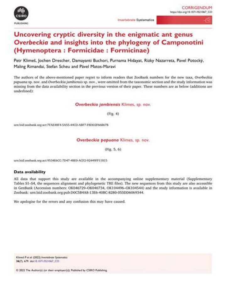 (PDF) Corrigendum to Uncovering cryptic diversity in the enigmatic ant