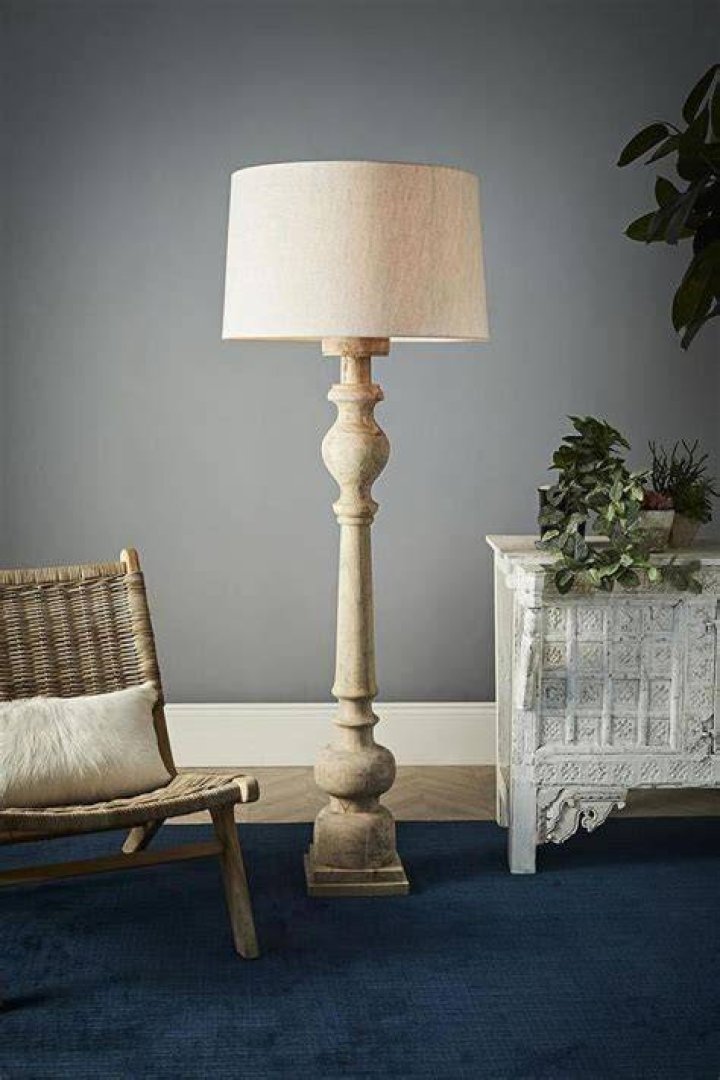 Rook Large Natural Turned Wood Pillar Floor Lamp Zaffero Home