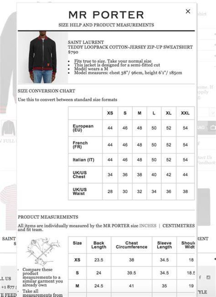 Size Chart The Porter Collective