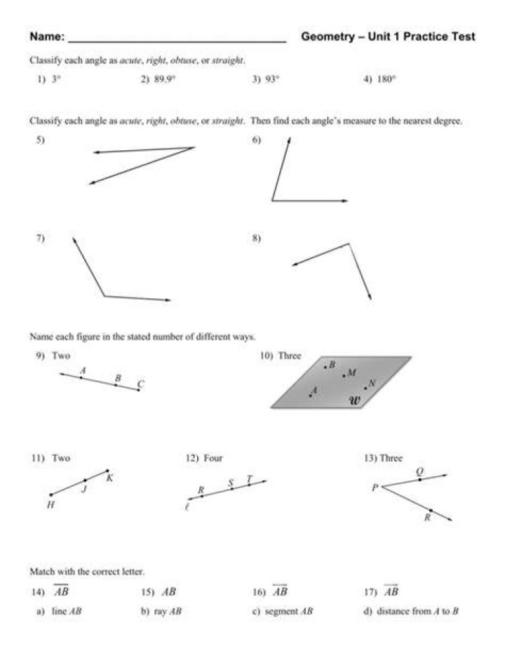 Solved Name Unit 1 Geometry Basics Date Per Homework 6